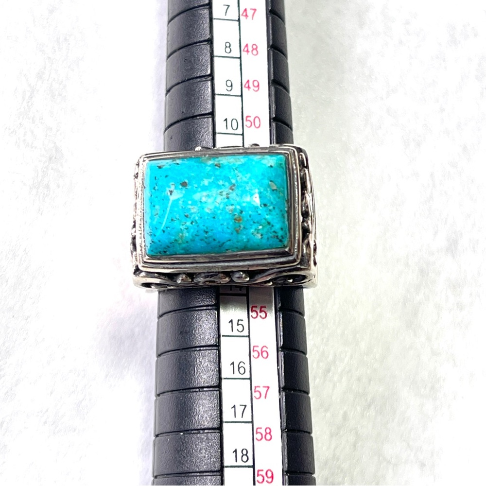 Blue and Silver Statement Ring with Decorative Border